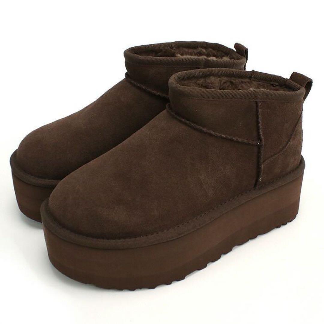【新品未使用】UGG ムートンブーツ　ウルトラミニ 厚底　23　バーントシダー