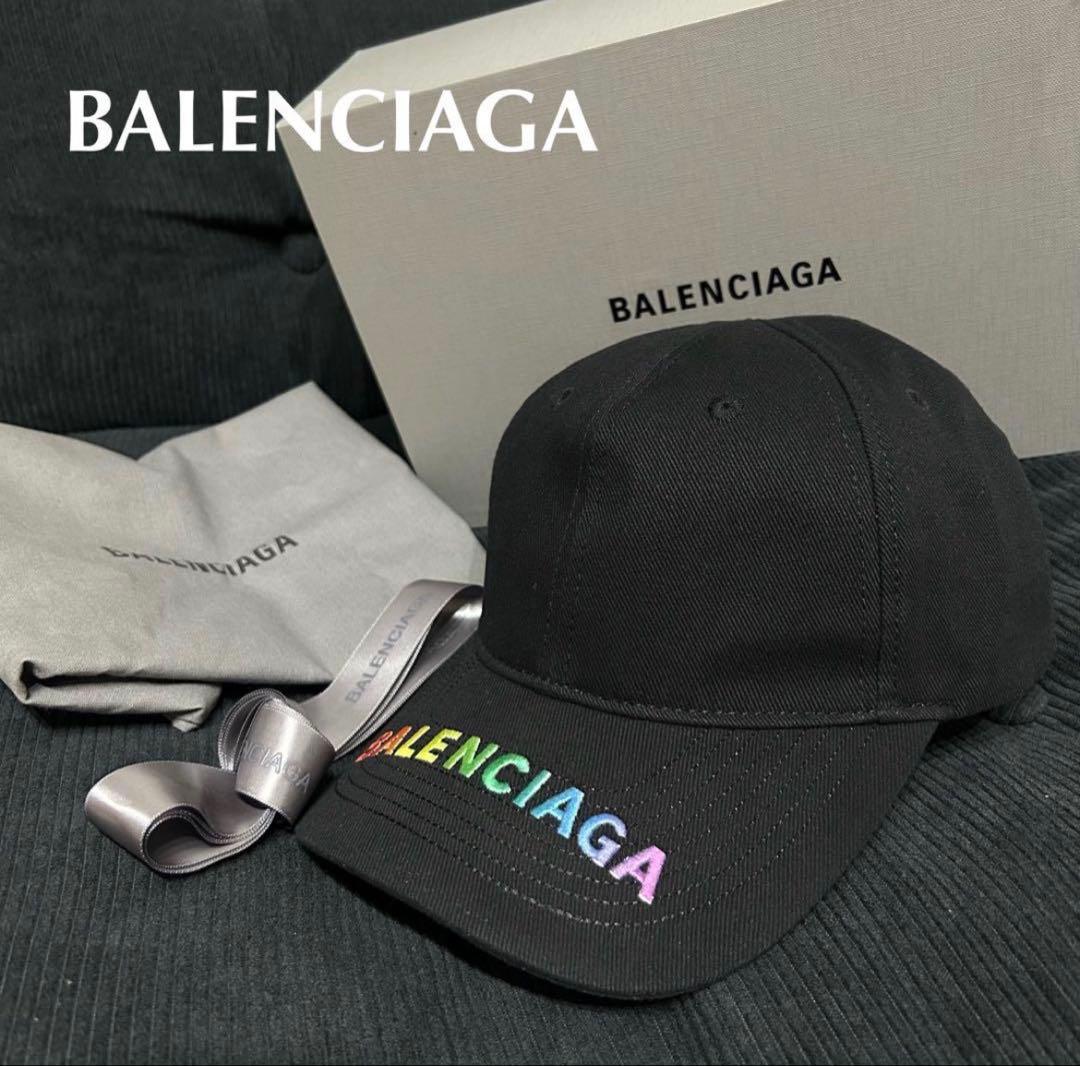 極美品✨BALENCIAGA キャップ　レインボー　ロゴ刺繍　L59　黒