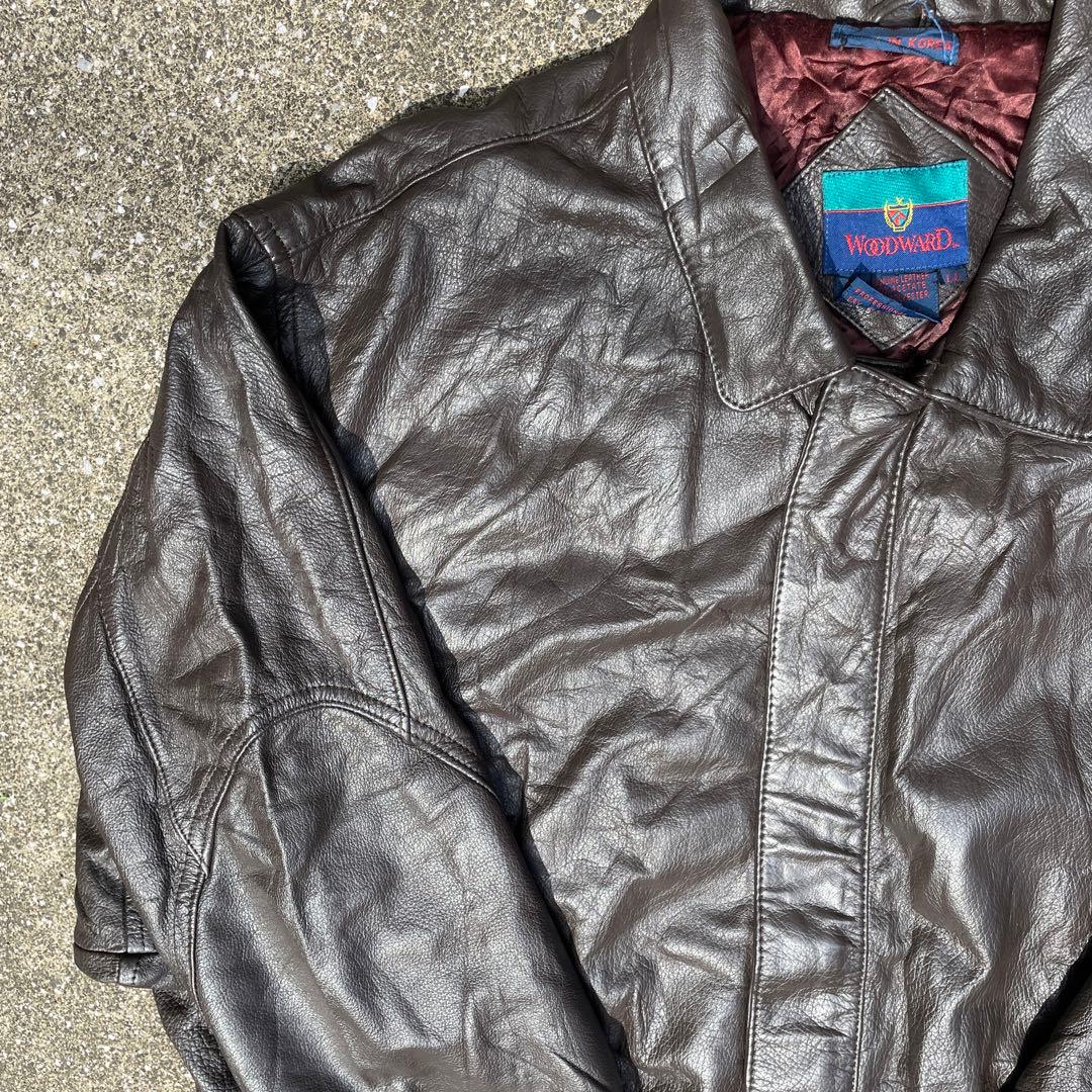 美品】短丈 vintage レザージャケット XL 深水光太 ブラウン 茶色
