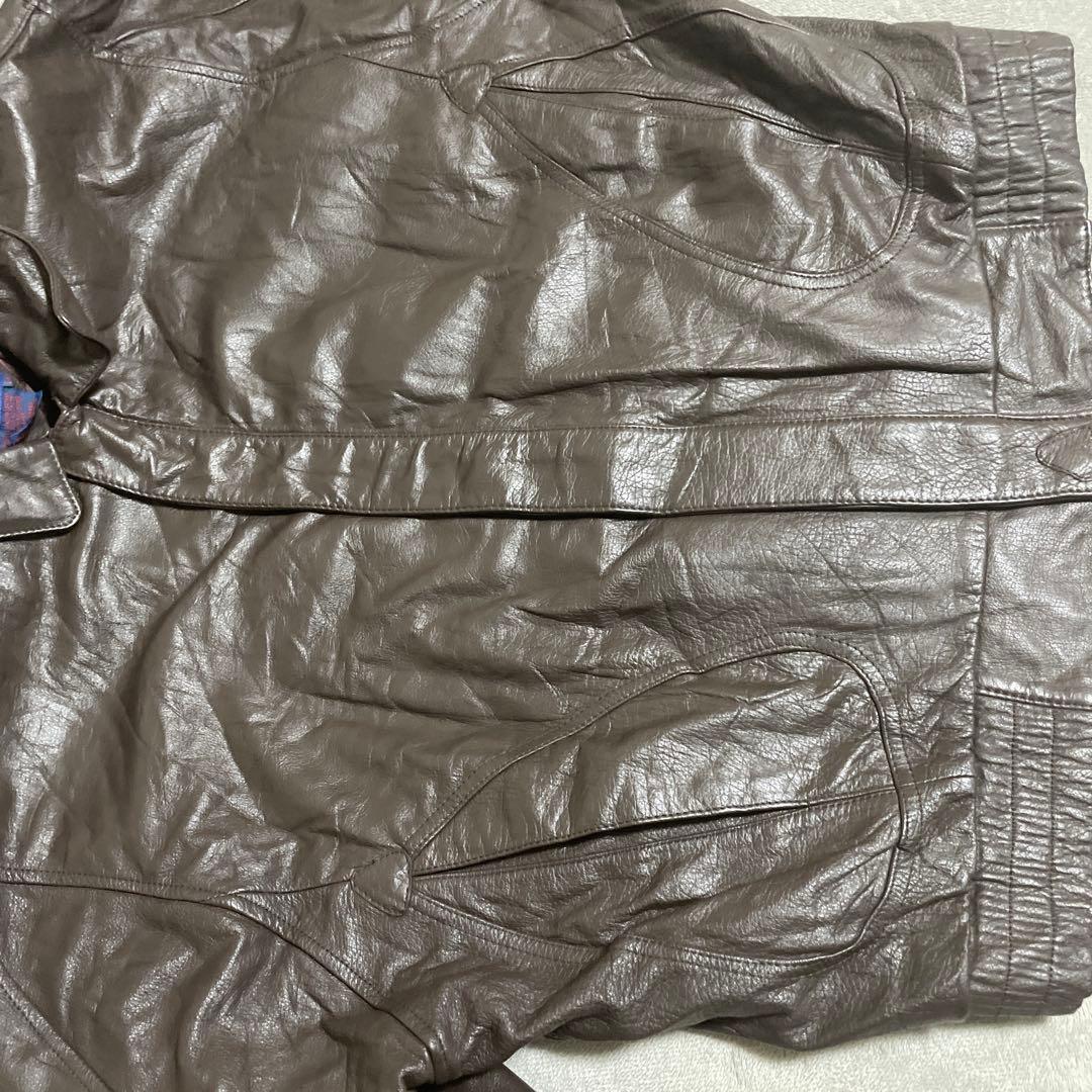 美品】短丈 vintage レザージャケット XL 深水光太 ブラウン 茶色