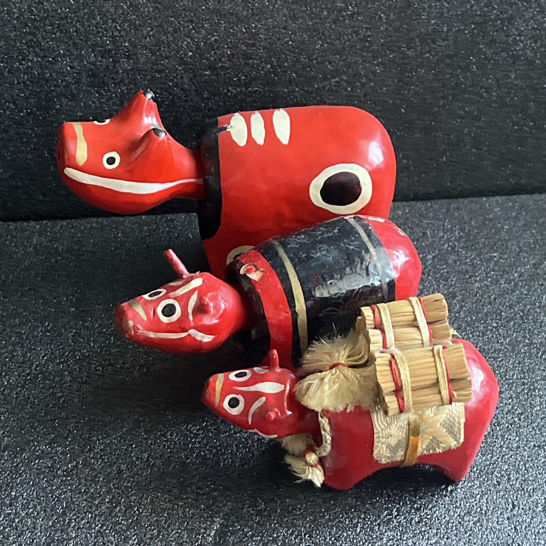 昭和レトロ 赤べこ 首振り 張子 人形 会津 郷土玩具 民藝 牛 丑 三兄弟