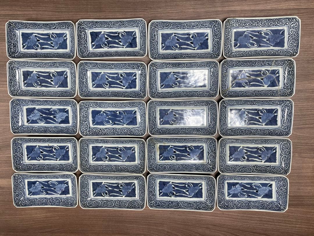 江戸中期 蛸唐草 牡丹 古伊万里 長方形 皿20枚セット 骨董 富貴長春