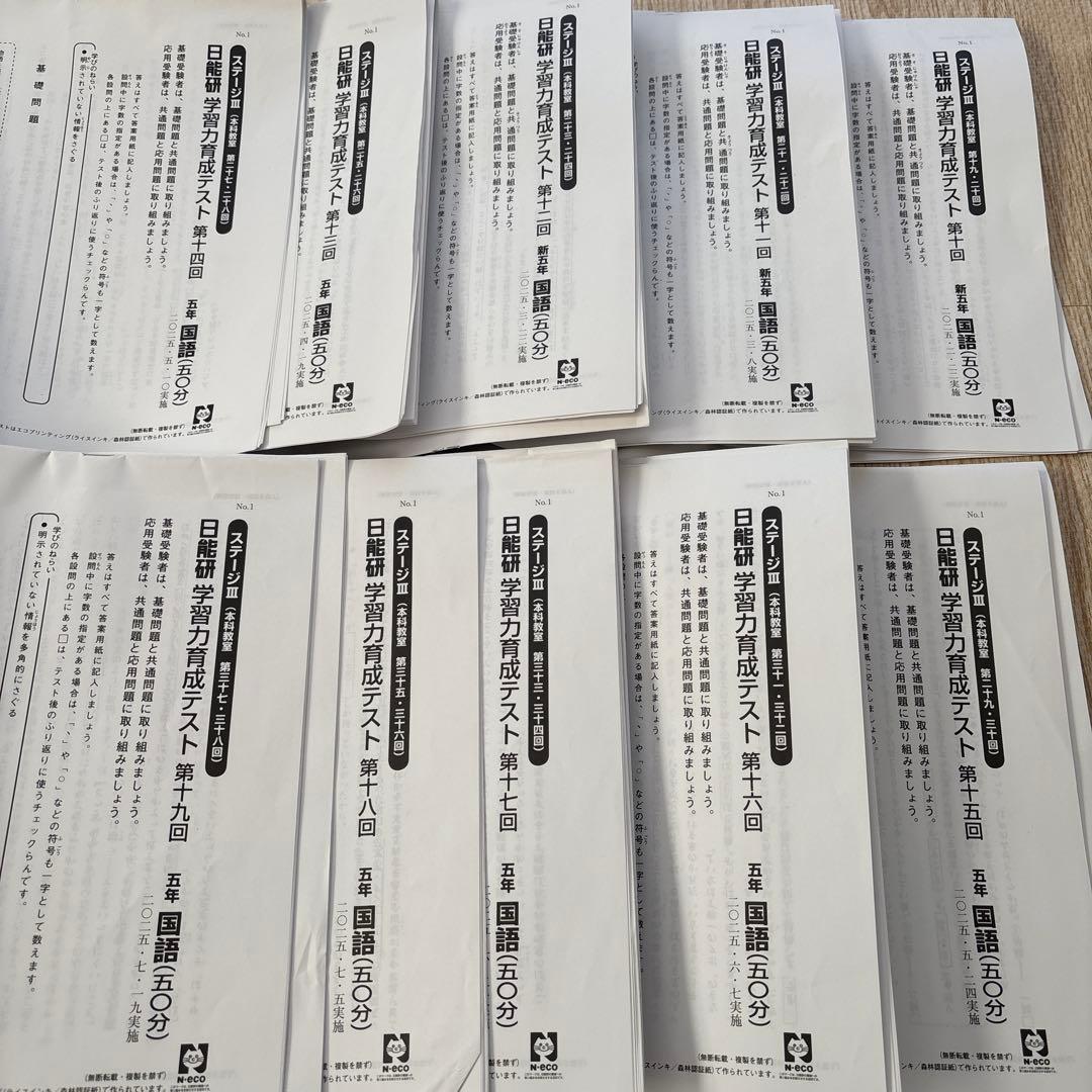 日能研　2025年　5年生　育成テスト　前期10回分