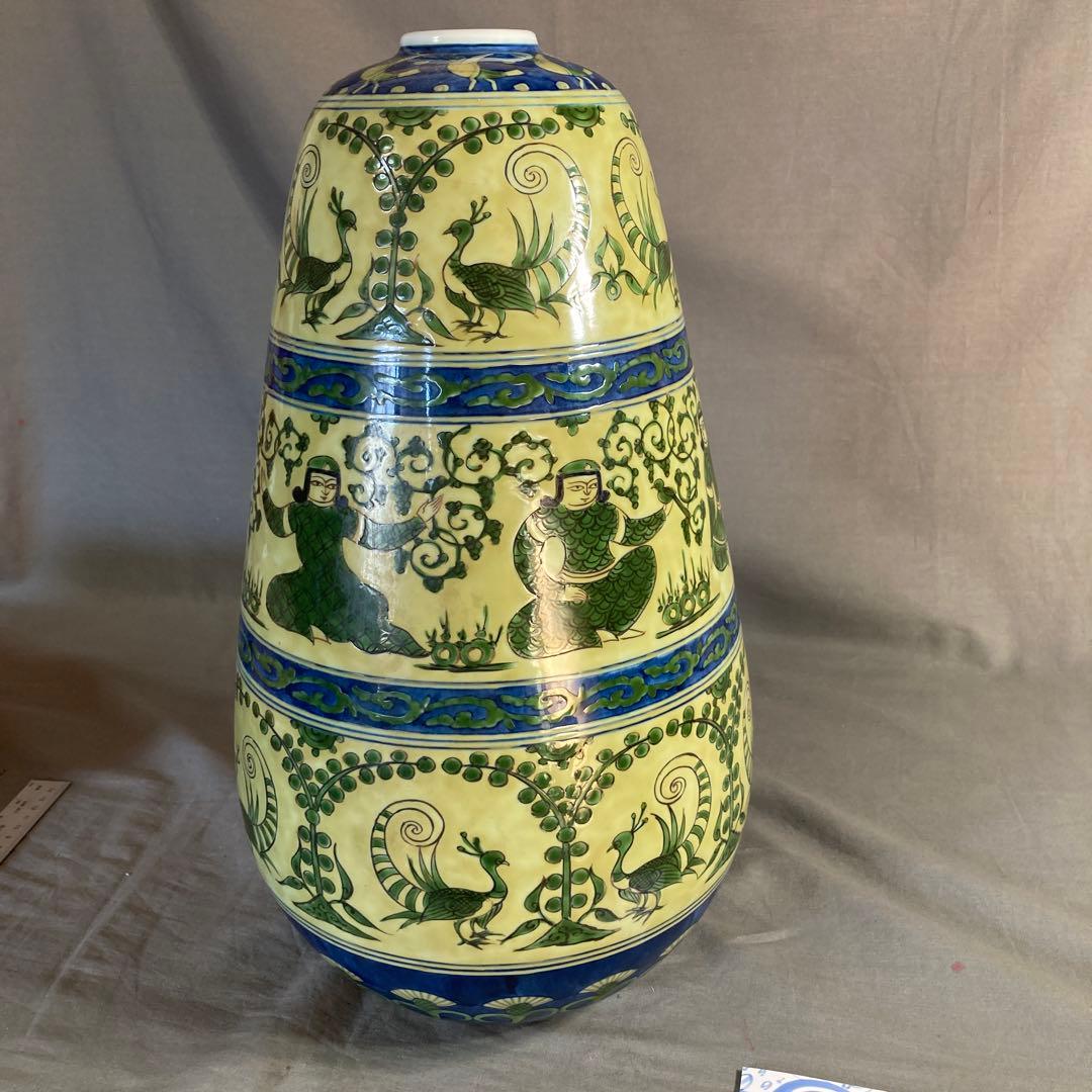 【源右衛門】古伊万里の伝統　日本の名窯　舘林源右衛門作　染錦黄彩ミナイ手　大花瓶