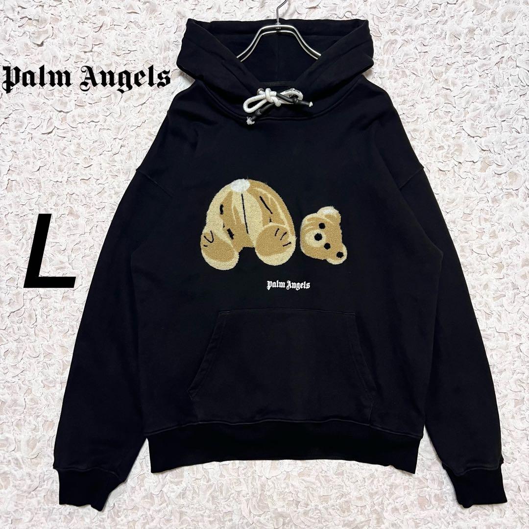 『人気Lサイズ』 パームエンジェルス　パーカー　パイルロゴ　ベア　黒　【L】