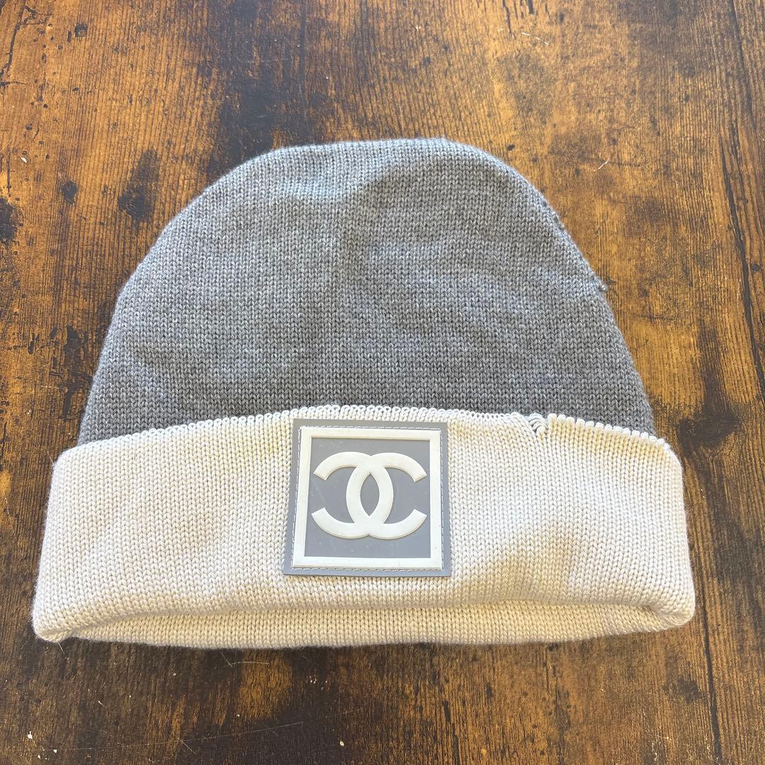 O120 タグ付き シャネル ニット帽 グレー ココマーク - メルカリ