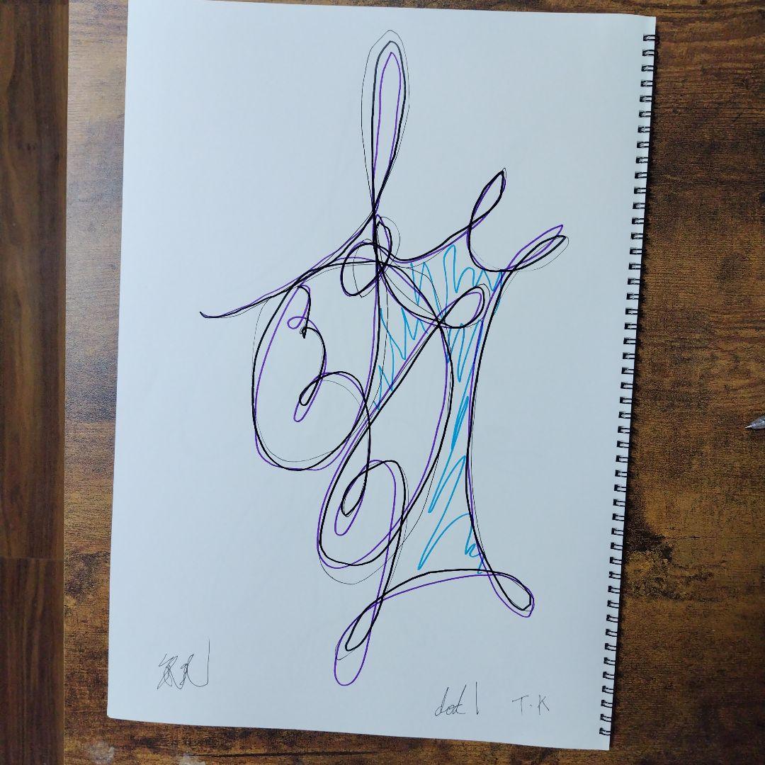 抽象的ドローイング 紫 青