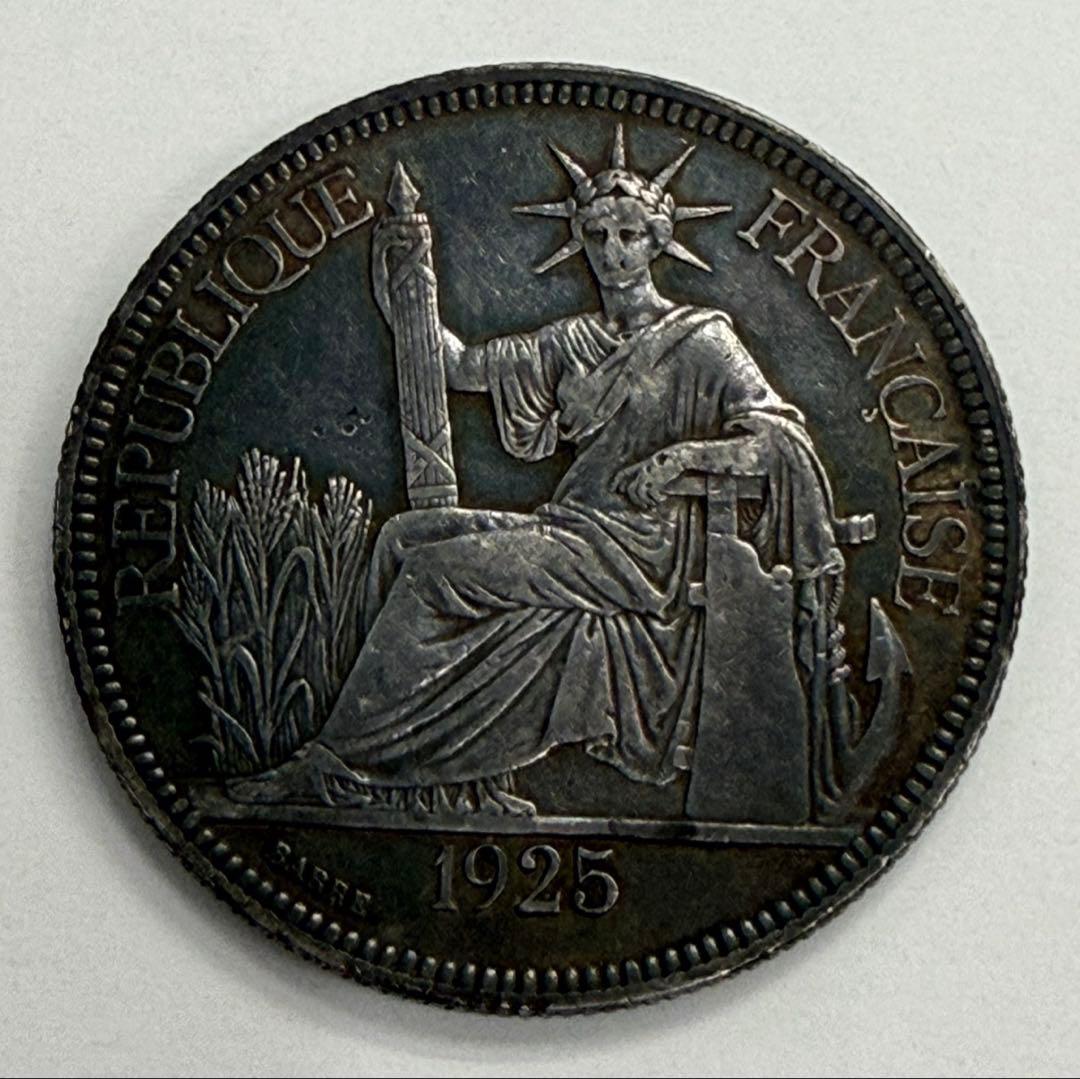 1925年-A フランス領インドシナ マリアンヌ1ピアストル大型銀貨 黒トーン❗️