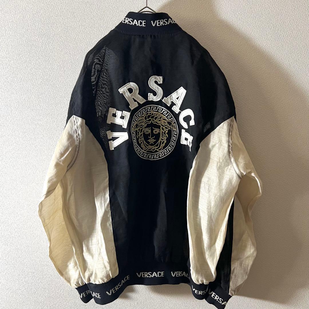 90s VERSACE シアー ボンバージャケット メデューサ ブラック 刺繍