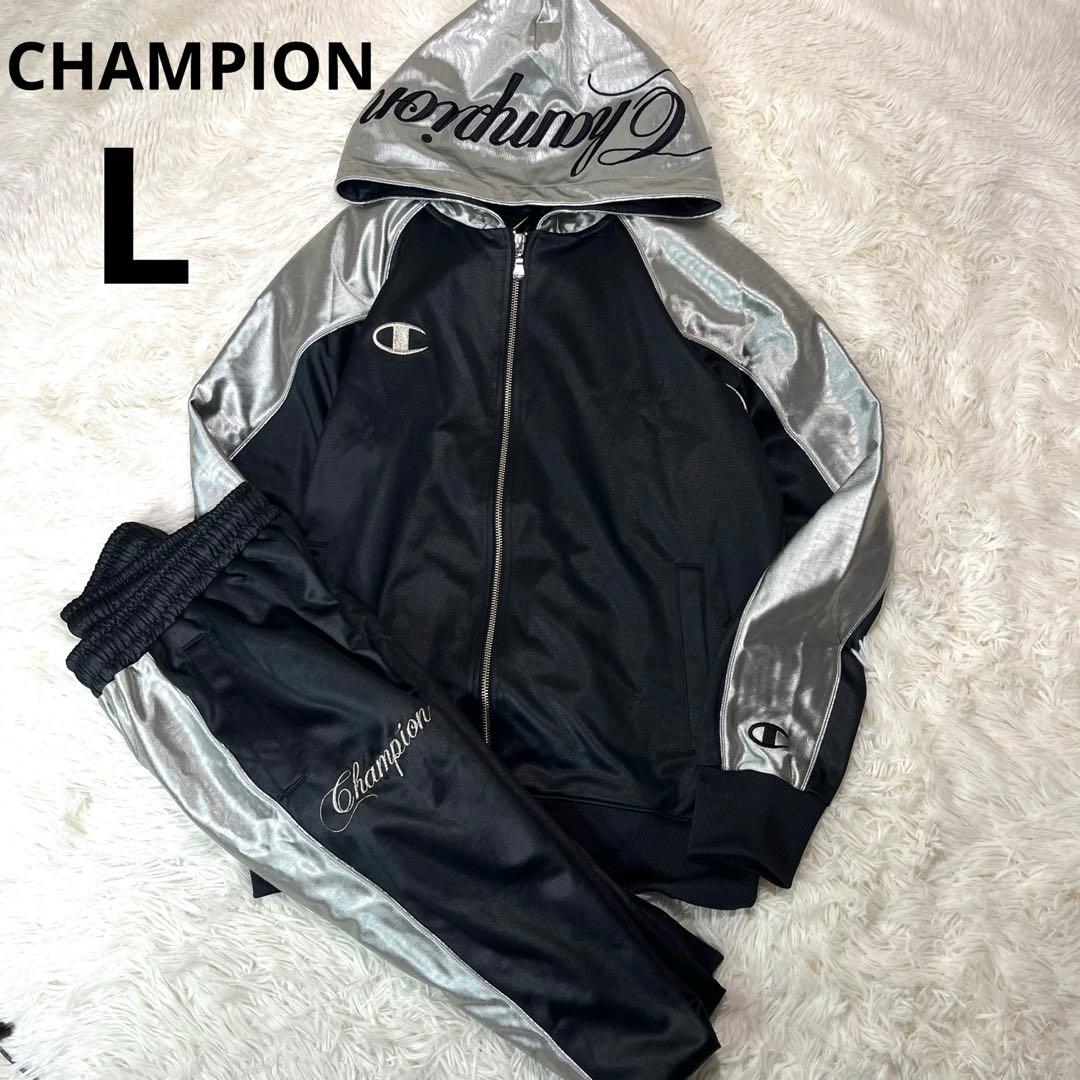 極美品】CHAMPION 魔裟斗モデル シルバー 刺繍ロゴ セットアップ L