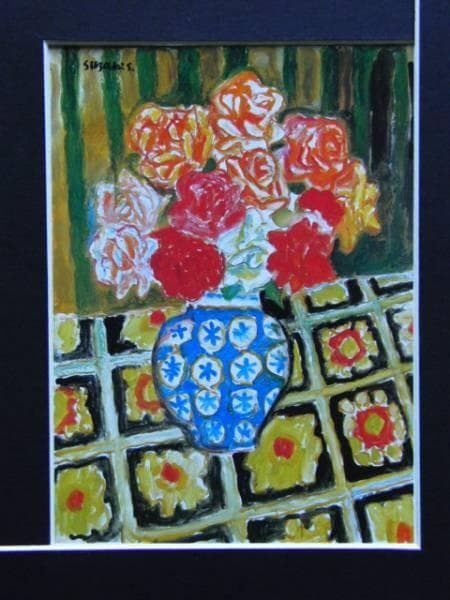 鈴木 信太郎、ばら、希少な額装用画集より、美品、新品額装付