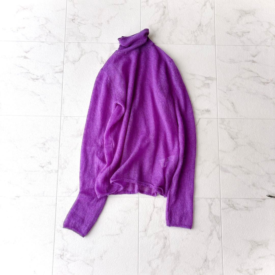 美品 AURALEE KIDMOHAIR SHEER KNIT TURTLE 0