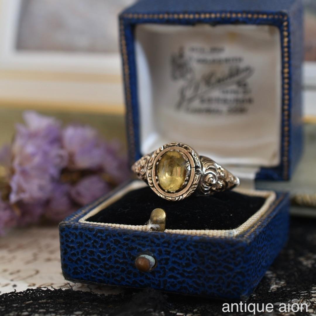 英国アンティーク 19世紀初期 ジョージアン 9金と天然シトリンのリング