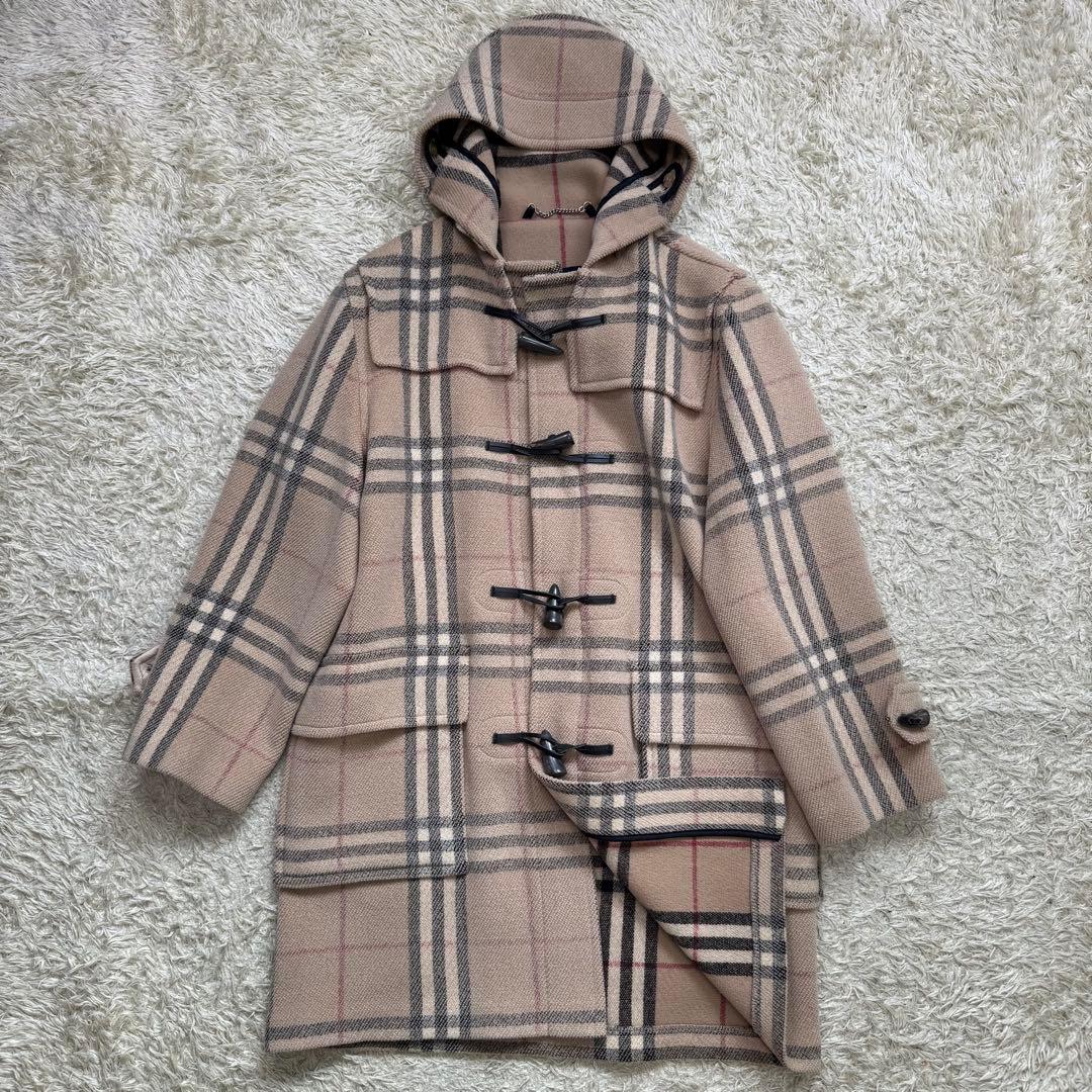 美品　バーバリーロンドン　レディース　ダッフルコート　フード　ノバチェック　L バーバリー ロンドン BURBERRY LONDON ノバチェック ダッフルコート