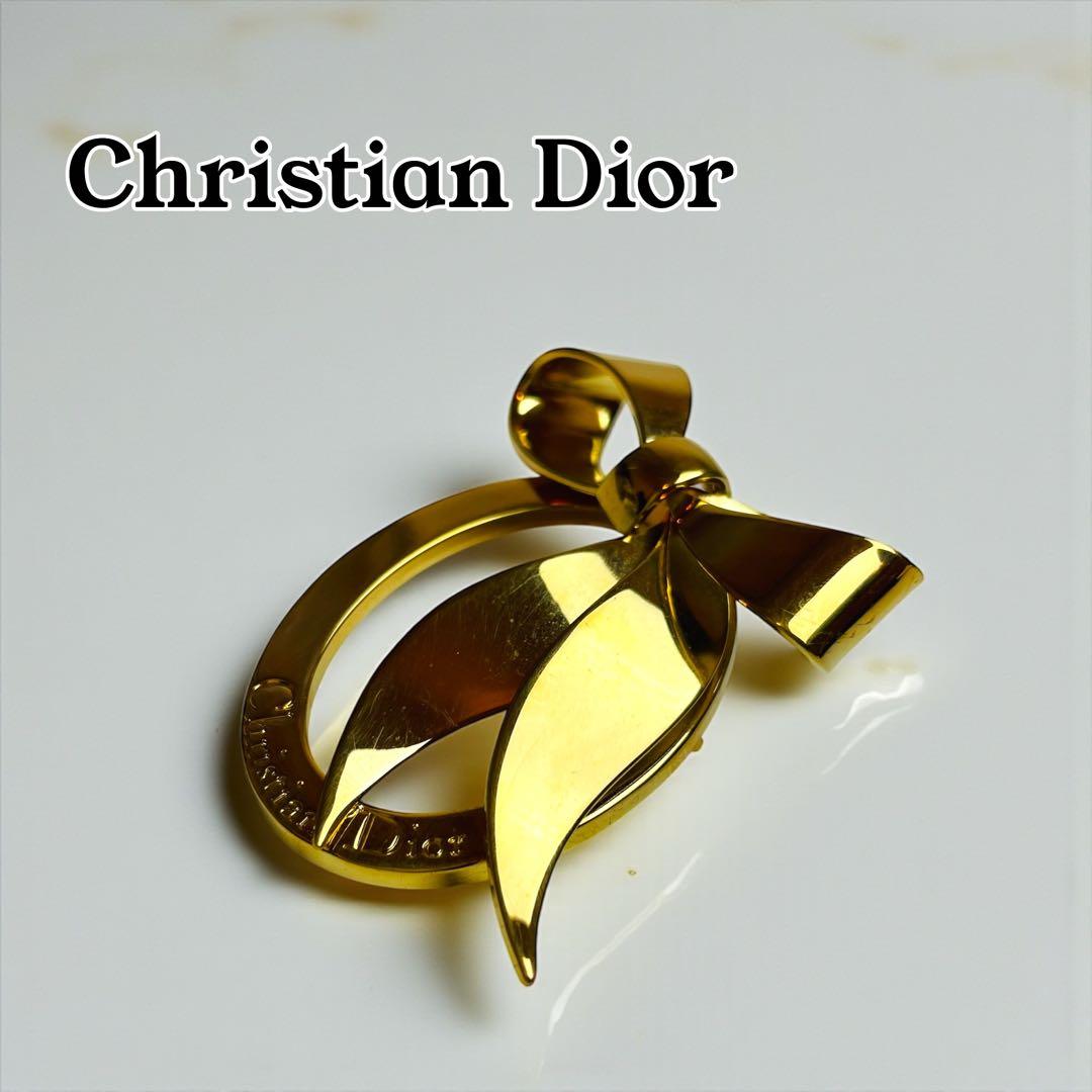クリスチャンディオール Christian Dior ロゴ リボン ブローチ