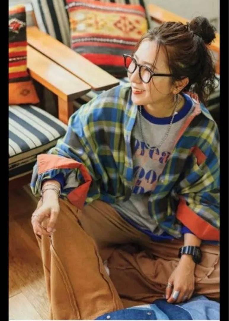 f*o様 ニコアンドnikoand…ブルーチェックシャツbe with M mi