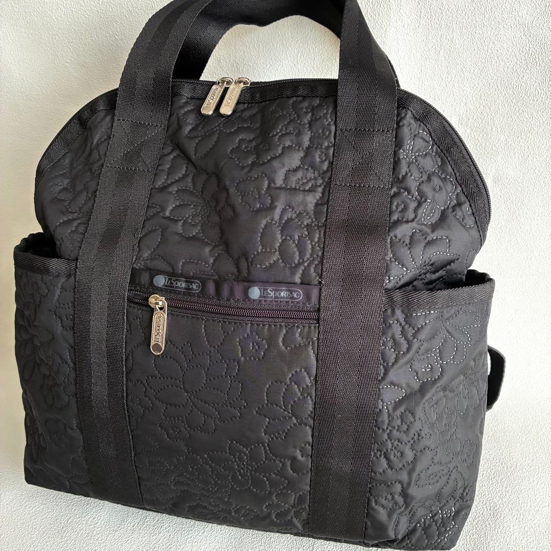 美品レスポートサック リュック ダリア デボス 黒 トートバッグ 型押し