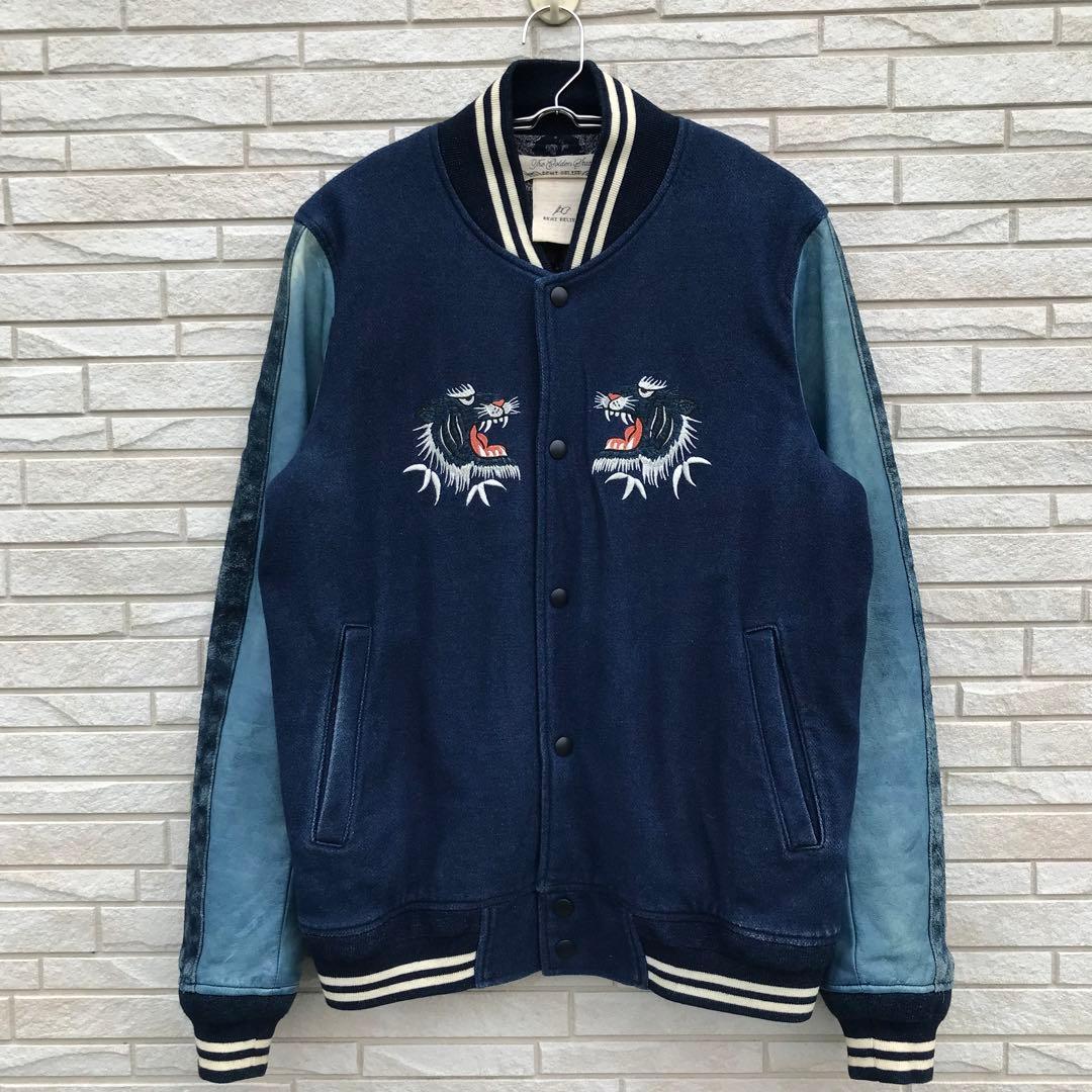 レミリリーフ　スタジャン　スカジャン　М　インディゴ　ウール　牛革 REMI RELIEF（レミレリーフ）の「インディゴスカ刺繍スタジャン