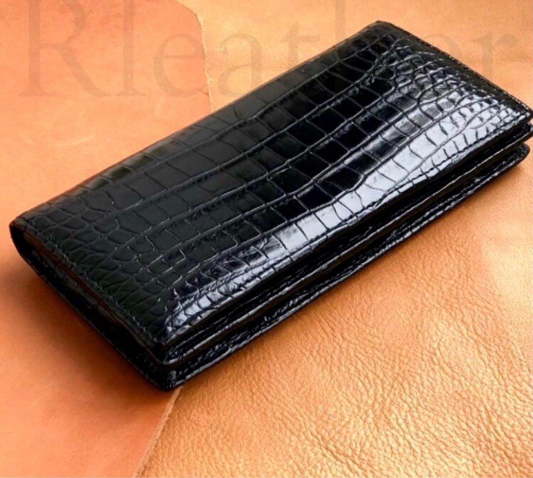 無双 クロコダイル 一枚革　ワニ革　クロコダイル　長財布 折り財布 二つ折り
