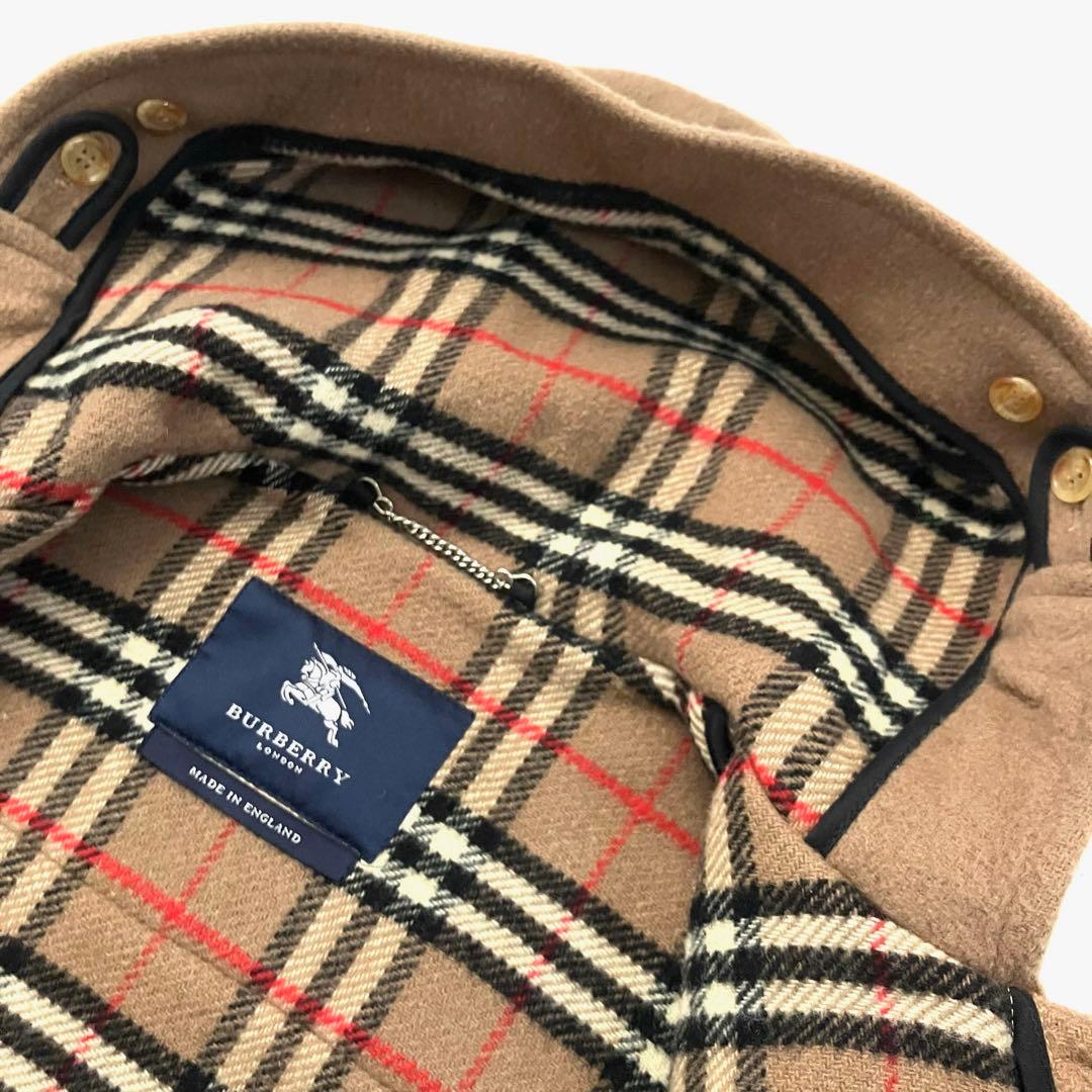 バーバリー 英国製 ダッフルコート キャメル 100%ウール ノバチェック