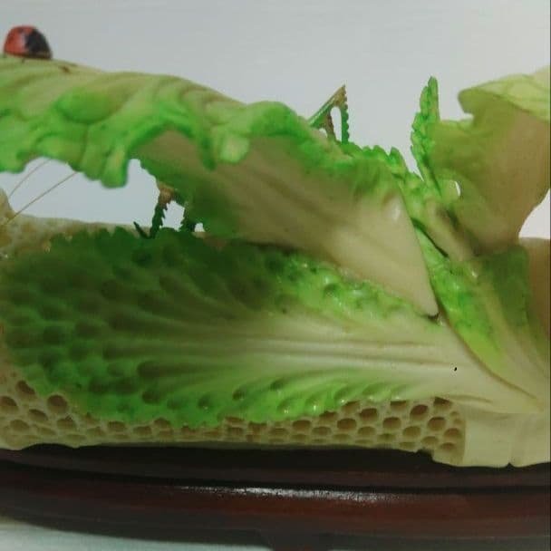 竹と白菜とバッタの彫刻 牛骨製 飛蝗 置物 中国美術 ミ10