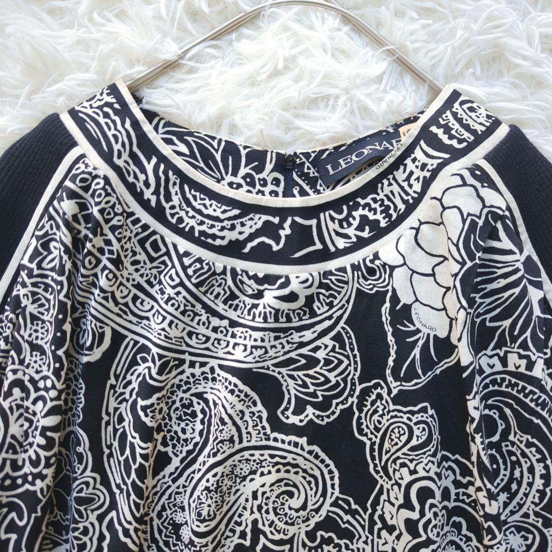 LEONARDレオナール☆ペイズリーフラワープリントニット 白黒