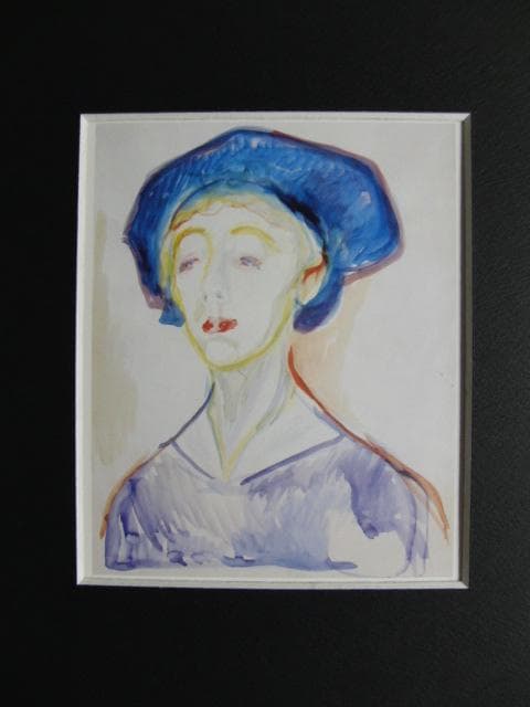 ムンク、『青い帽子の婦人』、希少な画集より、新品高級額・額装付