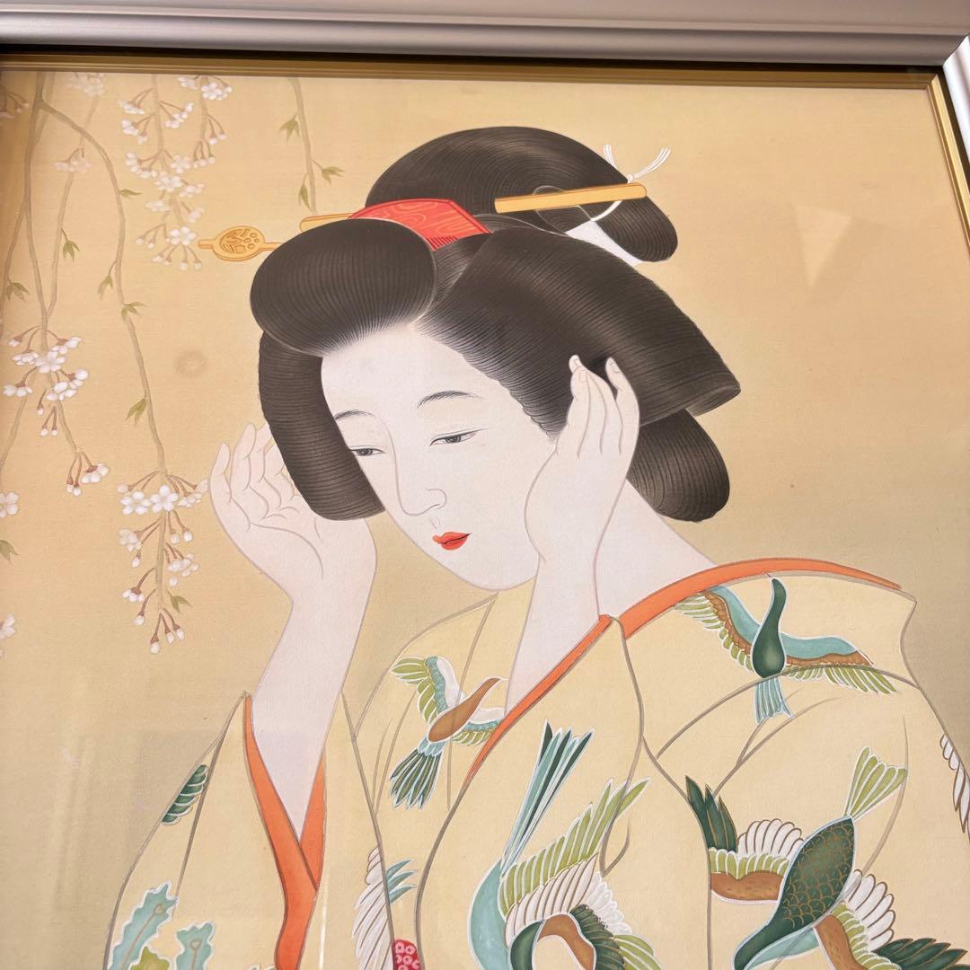 堀江浮水 (堀江豊生) 額装 美人画 日本画 師/伊東深水 絵画 A