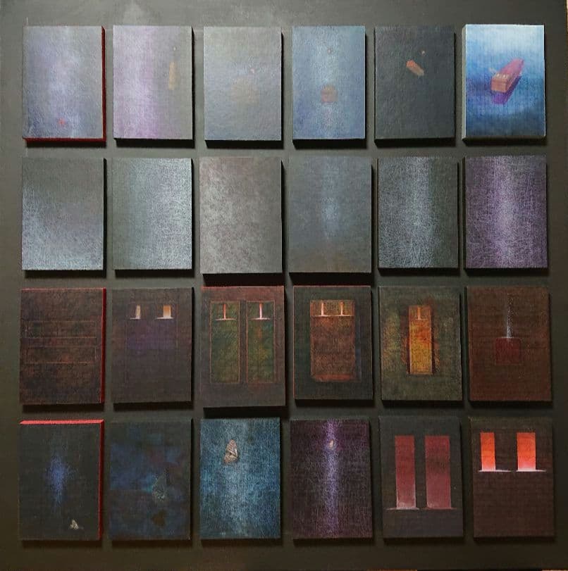 日本画家堤進の平面ポップアート 作品 。ミクストメディア。蝶と棺