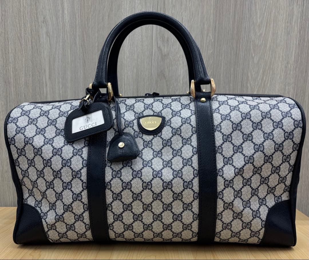 GUCCI オールドグッチ GG PVC ボストンバッグ ネイビー 大容量