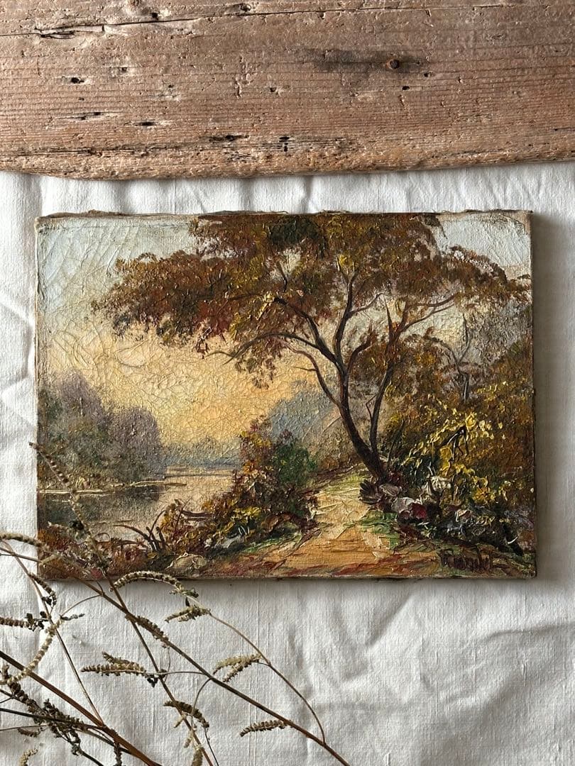 ⚫︎フランスアンティーク⚫︎穏やかな木々 水辺の風景画絵　　paris⚫︎