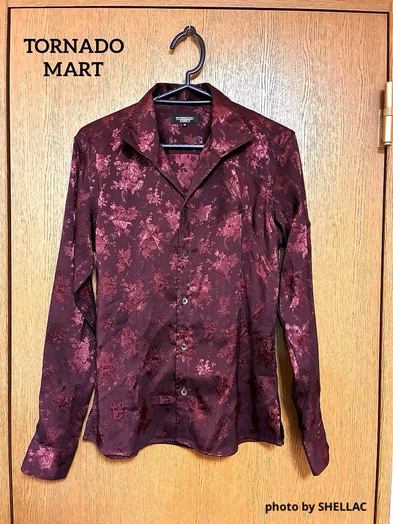 TORNADO MART シャドーボタニカル ストレッチボルドーシャツ