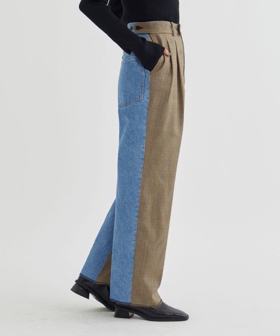 アンスクリア　グレンチェックコンビネーションパンツ