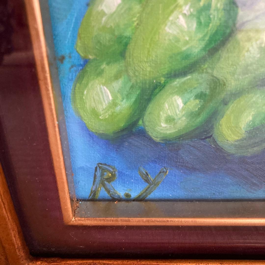 フルーツ 果物 油彩画 油絵 ガラス入額 アンティーク 骨董 油絵 ガラス