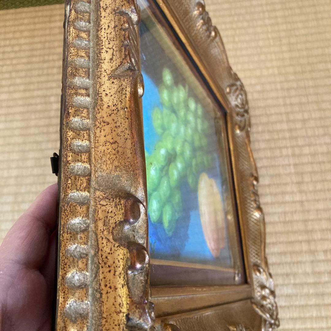 フルーツ 果物 油彩画 油絵 ガラス入額 アンティーク 骨董 油絵 ガラス