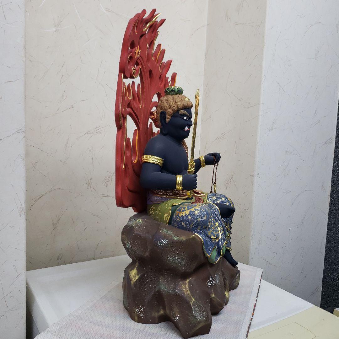 Bフライデー蔵出し特価希少台座極彩色錐金 不動明王半跏像7寸楠材高さ
