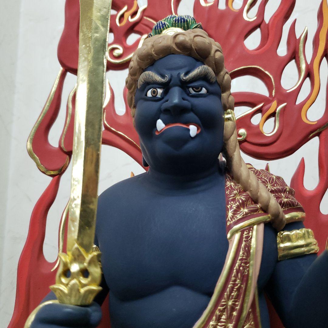 Bフライデー蔵出し特価希少台座極彩色錐金 不動明王半跏像7寸楠材高さ