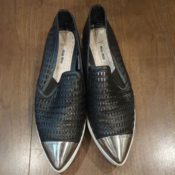 MIUMIU  厚底ラバーソール レザーメッシュ 38.5cm