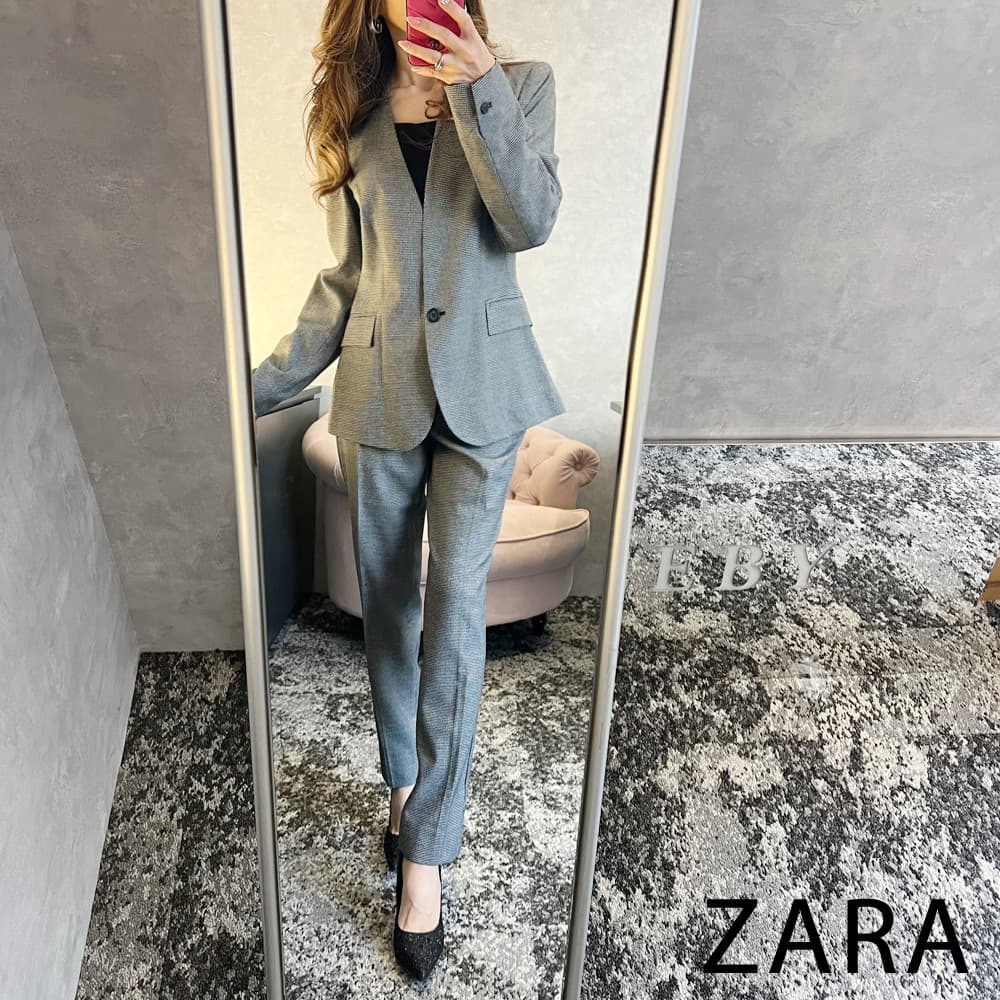 ZARA】ザラ レディーススーツ 千鳥柄セットアップ パンツスーツ 千鳥柄