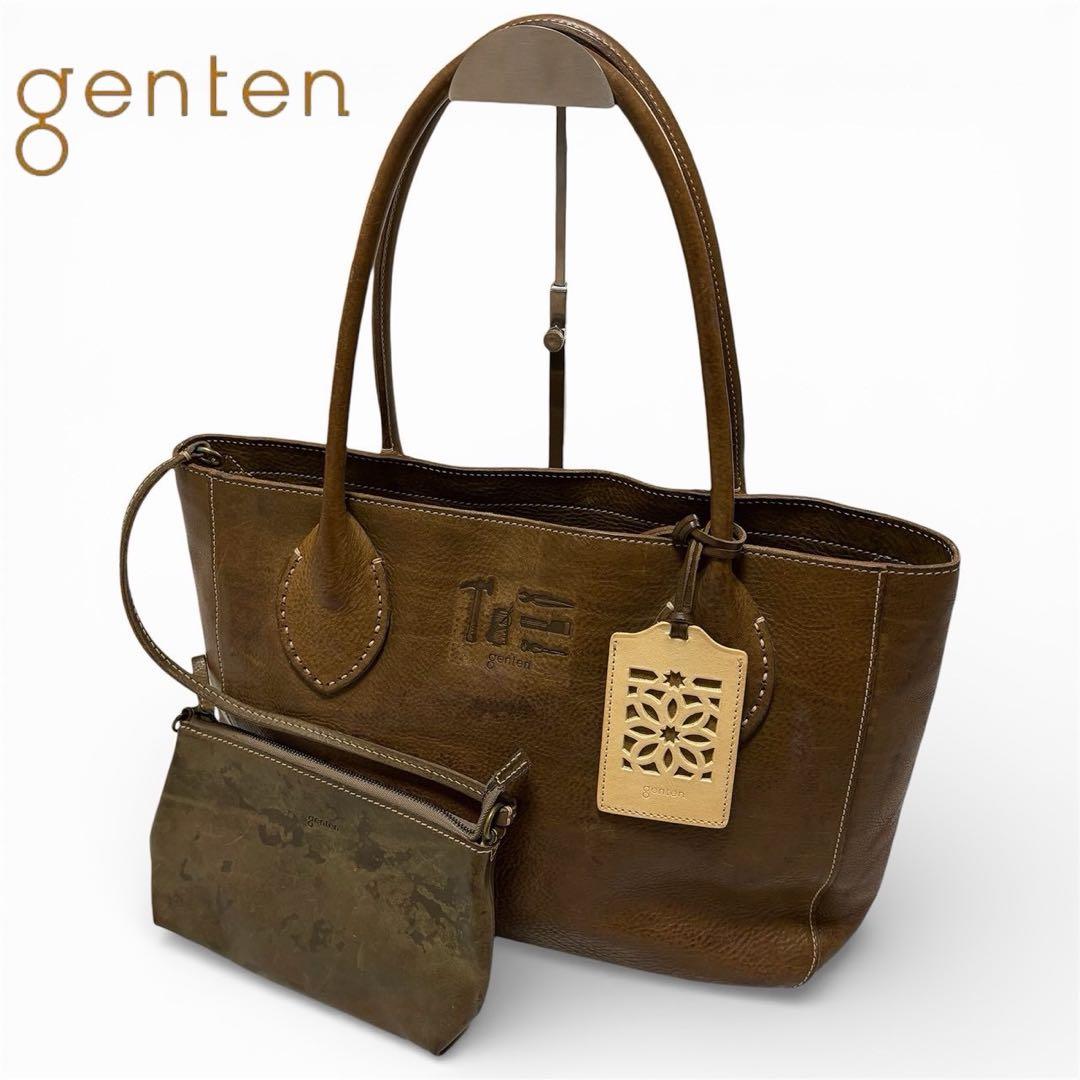 【極美品】ゲンテン 工具ロゴ トスカーナレザー肩掛けトートバッグ　3点セット