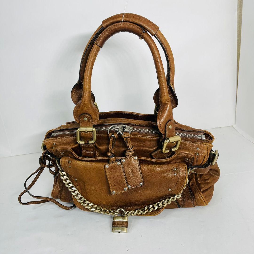 希少 Chloé クロエ パディントン レザー ハンドバッグ パドロック 茶