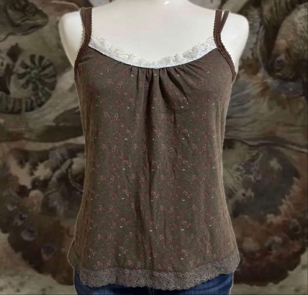 Y2K 平成 00s トップス キャミソール フェアリーグランジ 花柄 レース