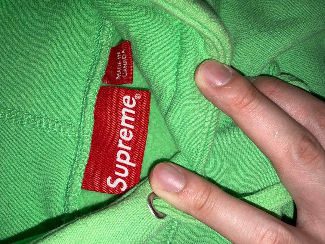 Supreme 刺繍ロゴ パーカー M ネオングリーン 正規品