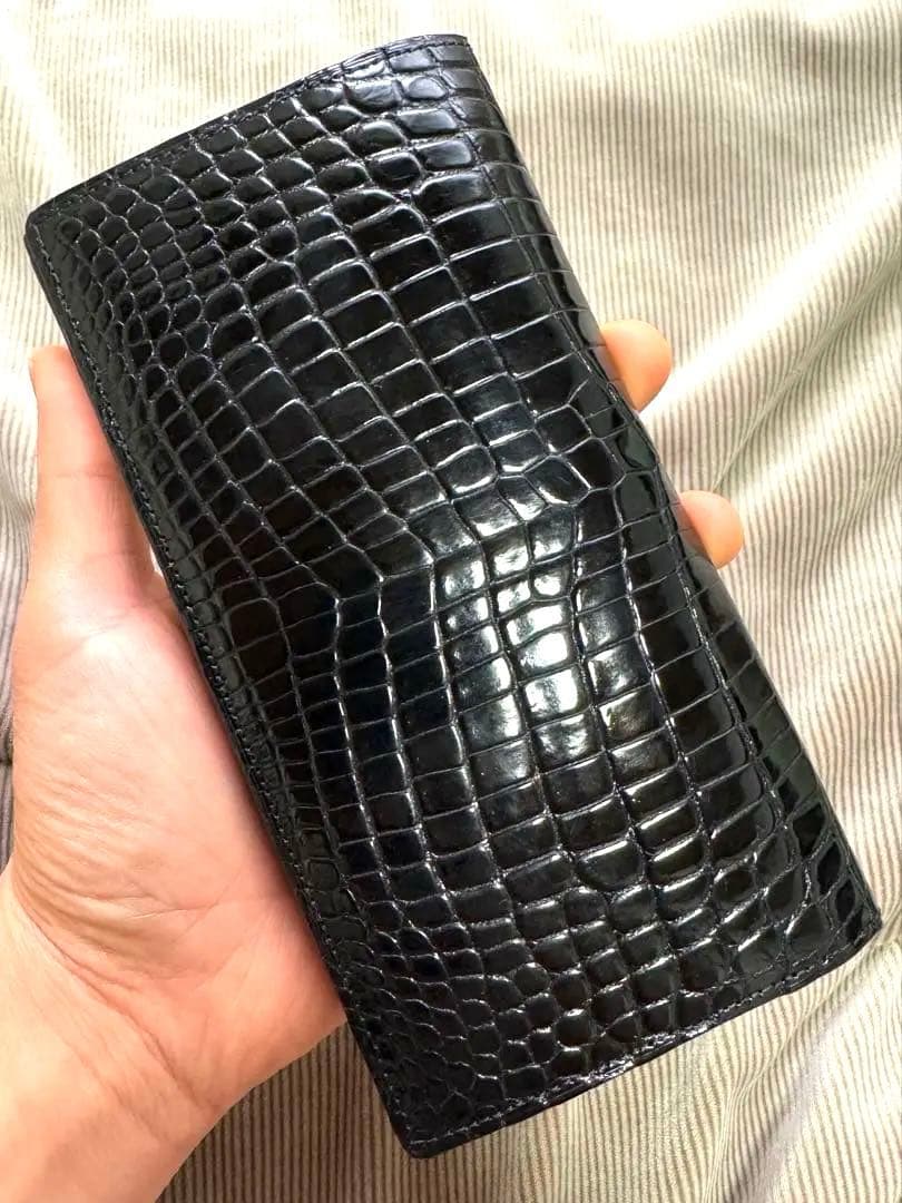最高級！JRA認定！　クロコダイル　ポロサス　ブラック　小銭入れ付き　長財布