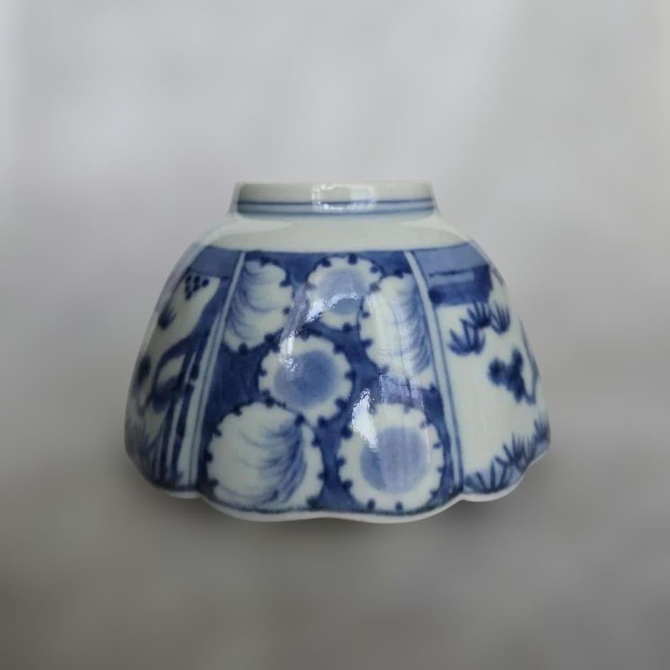 古伊万里 染付 向付 雪輪 芙蓉手 江戸時代 酒器 アンティーク 金継ぎ