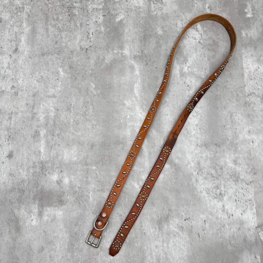 HTC ナローベルト⭐️イエローストーン フラワースタッズ ブラウン 34