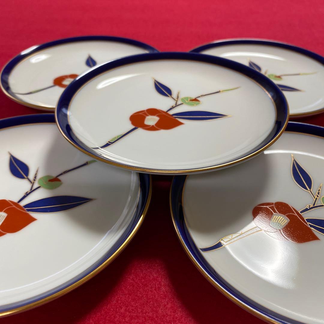 香蘭社 金彩 椿絵 銘々皿 5枚セット 有田焼 和皿 和食器 13センチ