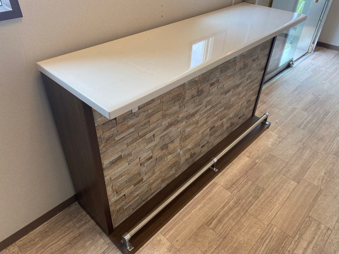 カウンターテーブル ホワイト ストーン調 DI-1296 カウンターテーブルガラス白ホワイト 幅120cm棚板付