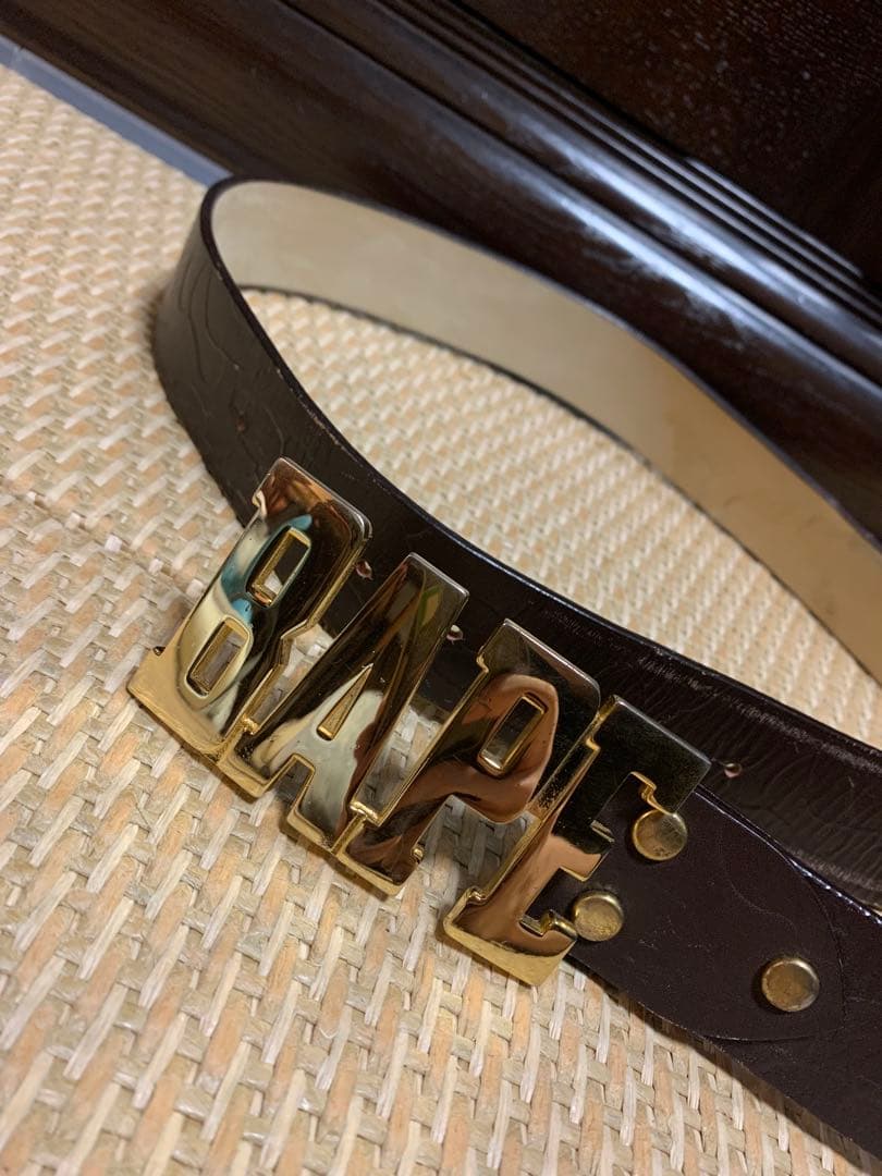 A BATHING APE ベルト　ゴールドバックル ブラウン　レザー　L