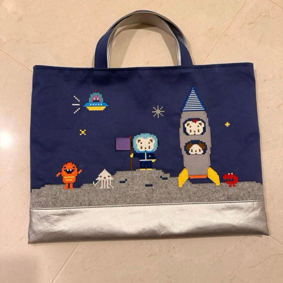 familiar みらい百貨店 バッグ　宇宙　レッスンバッグ　ネイビー